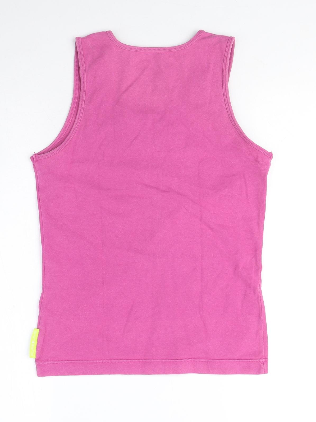 Pure Lime Womens Pink Cotton Basic Tank Size L Round Neck - Activewear