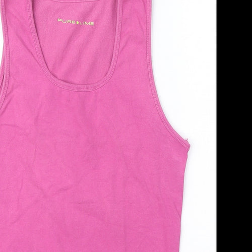 Pure Lime Womens Pink Cotton Basic Tank Size L Round Neck - Activewear