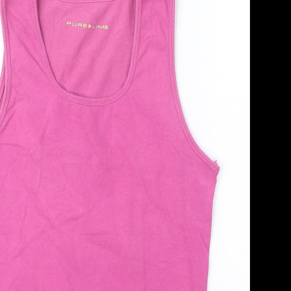 Pure Lime Womens Pink Cotton Basic Tank Size L Round Neck - Activewear