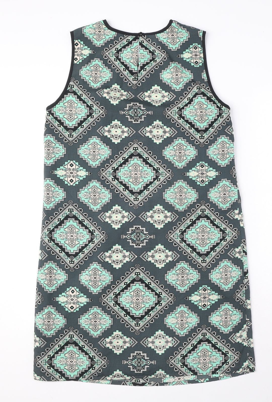 Red Herring Womens Blue Geometric Polyester Tank Dress Size 12 Round Neck Button - Keyhole Neck
