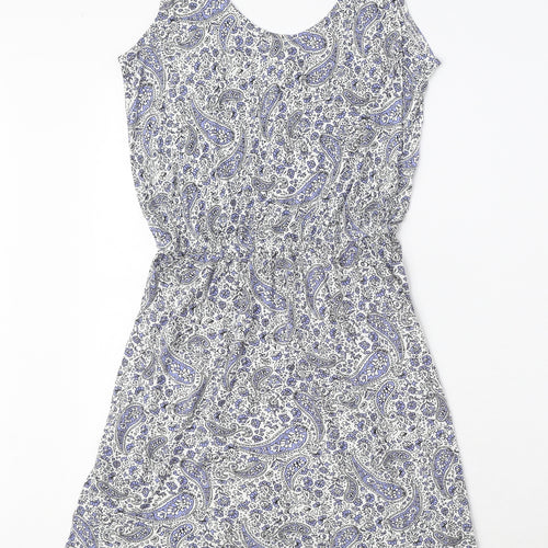 H&M Womens White Paisley Viscose Tank Dress Size XS Scoop Neck Pullover