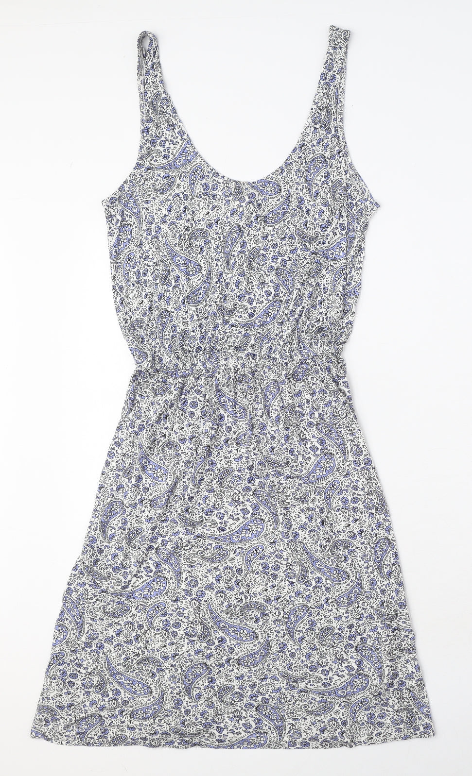 H&M Womens White Paisley Viscose Tank Dress Size XS Scoop Neck Pullover