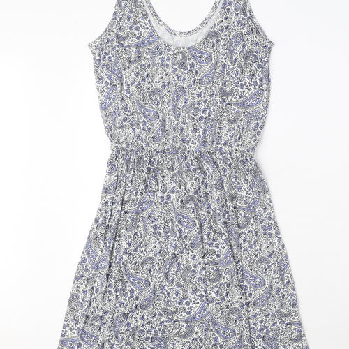 H&M Womens White Paisley Viscose Tank Dress Size XS Scoop Neck Pullover