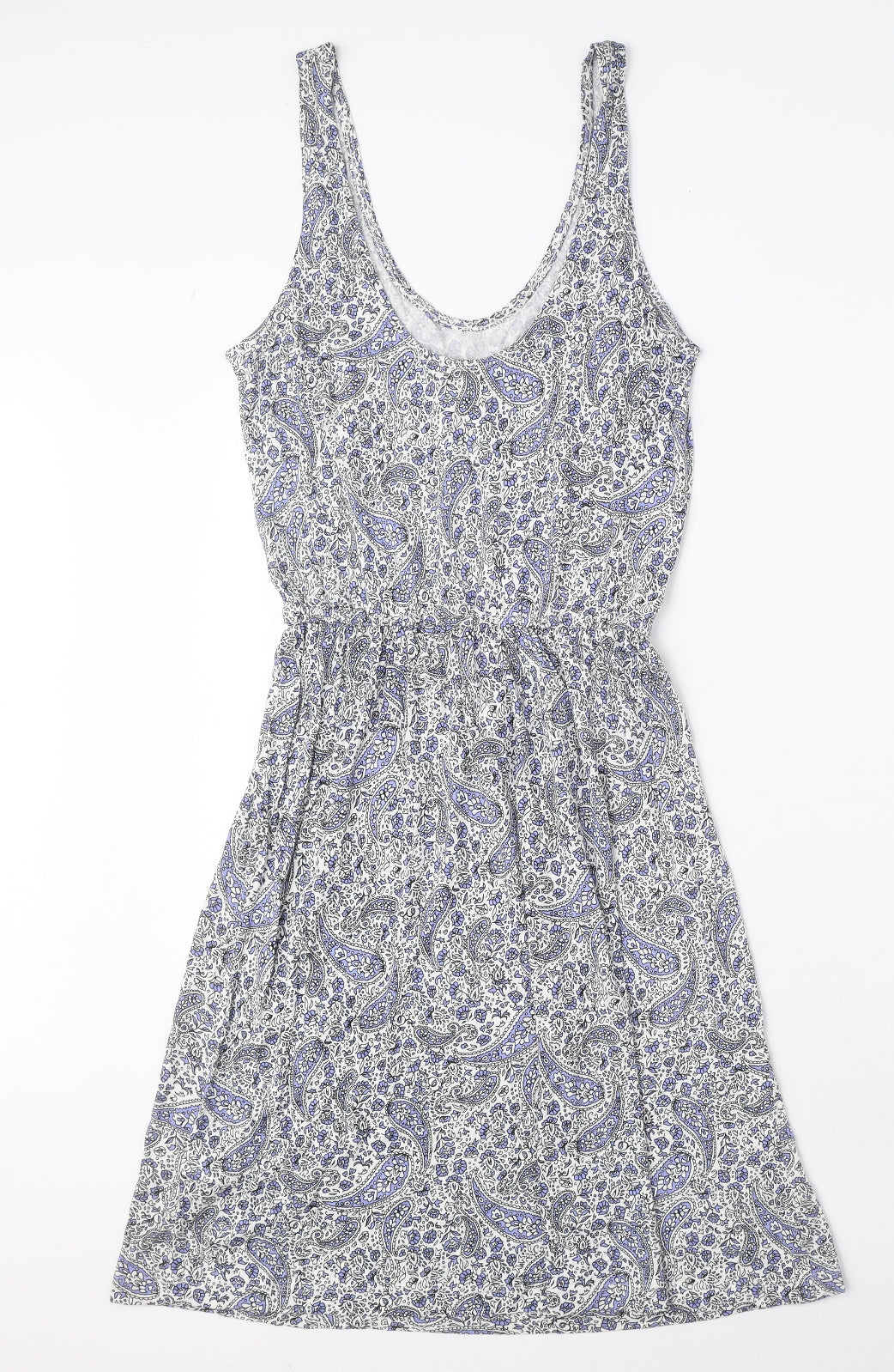 H&M Womens White Paisley Viscose Tank Dress Size XS Scoop Neck Pullover