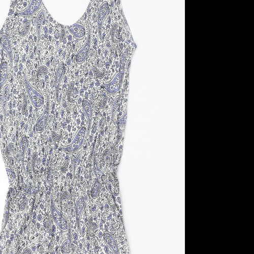 H&M Womens White Paisley Viscose Tank Dress Size XS Scoop Neck Pullover
