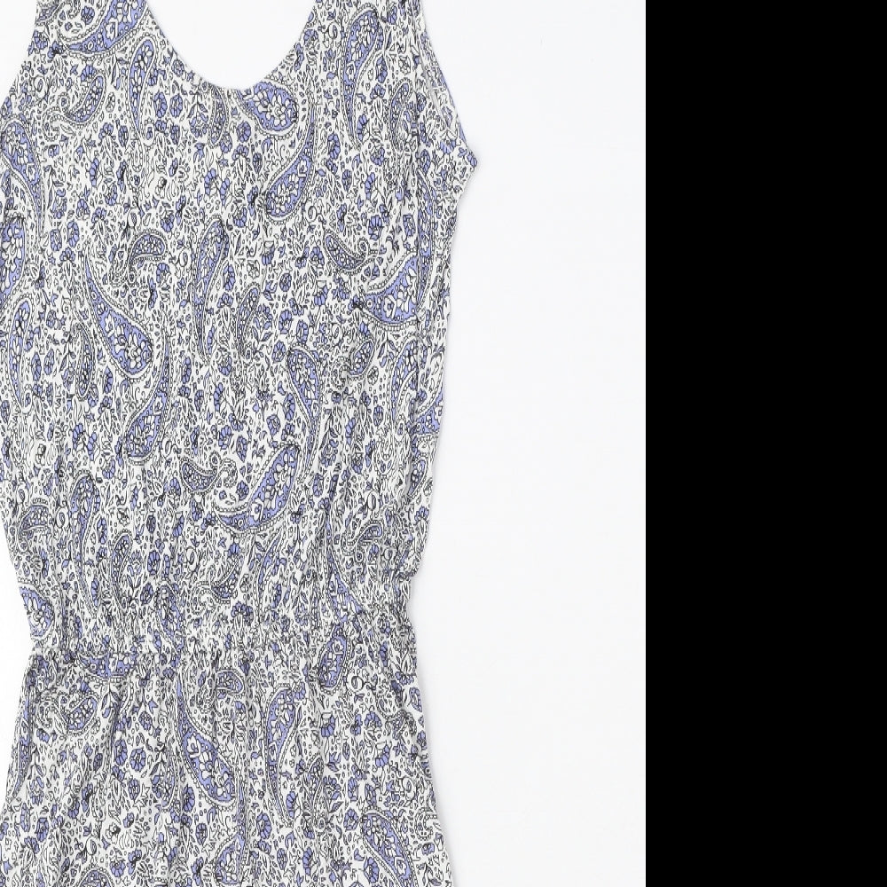 H&M Womens White Paisley Viscose Tank Dress Size XS Scoop Neck Pullover
