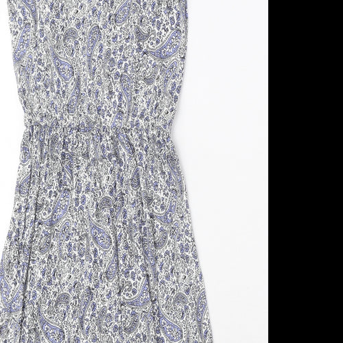 H&M Womens White Paisley Viscose Tank Dress Size XS Scoop Neck Pullover
