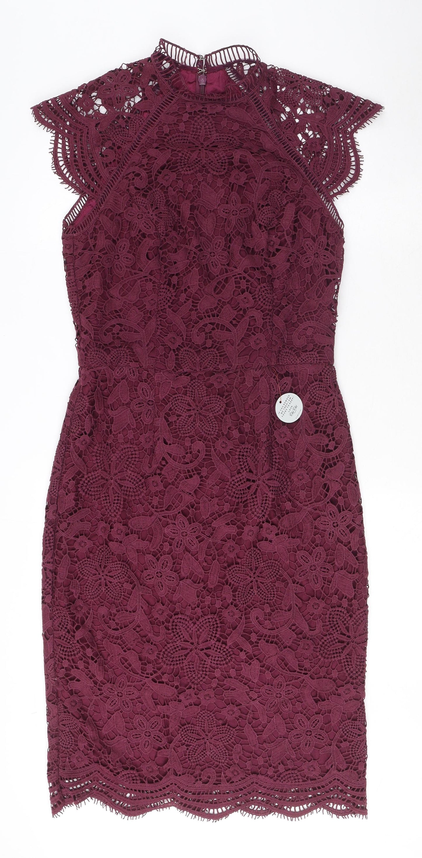 Chi Chi Womens Purple Polyester Pencil Dress Size 10 Mock Neck Zip