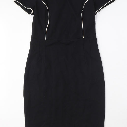Boden Womens Black Cotton Pencil Dress Size 10 Round Neck Zip