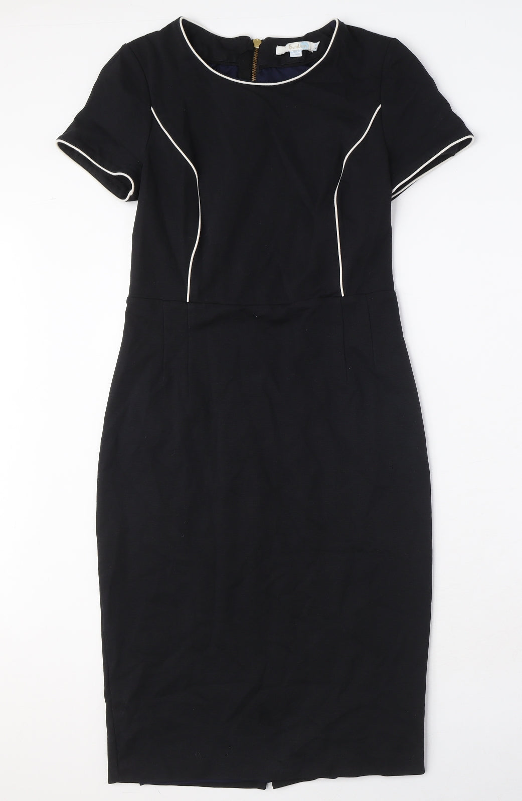 Boden Womens Black Cotton Pencil Dress Size 10 Round Neck Zip