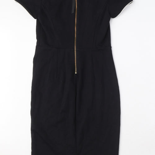 Boden Womens Black Cotton Pencil Dress Size 10 Round Neck Zip