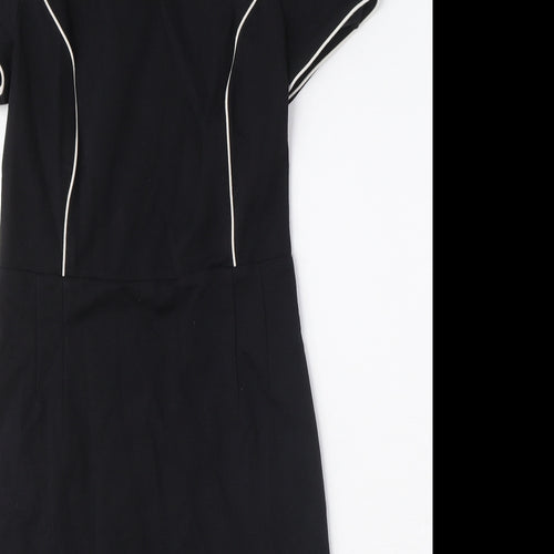 Boden Womens Black Cotton Pencil Dress Size 10 Round Neck Zip