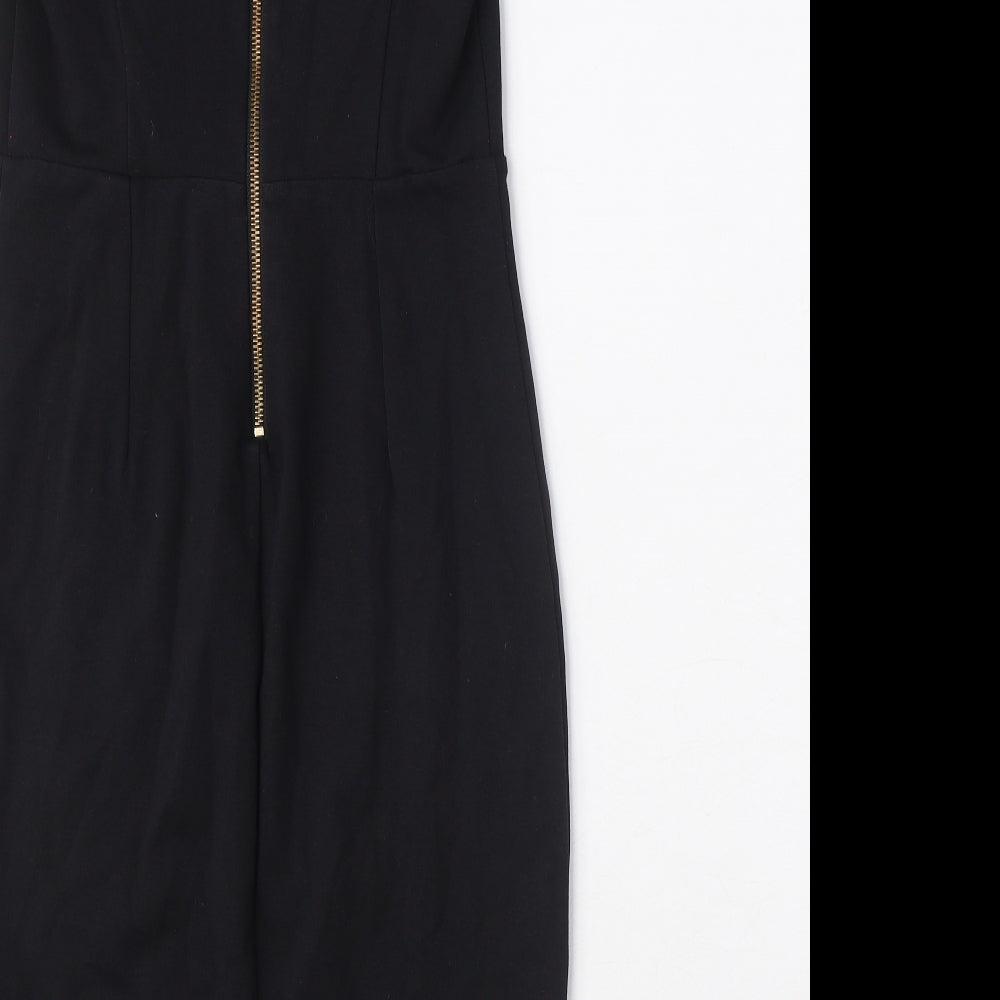 Boden Womens Black Cotton Pencil Dress Size 10 Round Neck Zip
