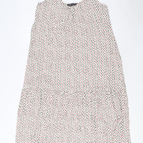 Marks and Spencer Womens Ivory Geometric Viscose Tank Dress Size 10 Round Neck Pullover
