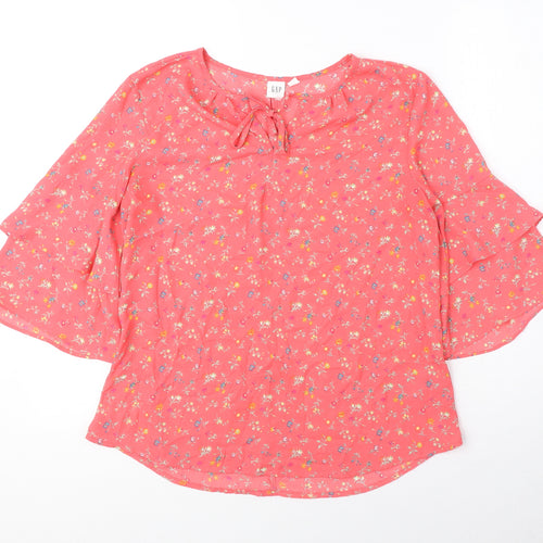 Gap Womens Pink Floral Polyester Basic Blouse Size S Round Neck - Ruffle Sleeves