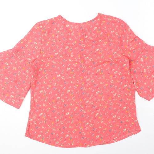 Gap Womens Pink Floral Polyester Basic Blouse Size S Round Neck - Ruffle Sleeves