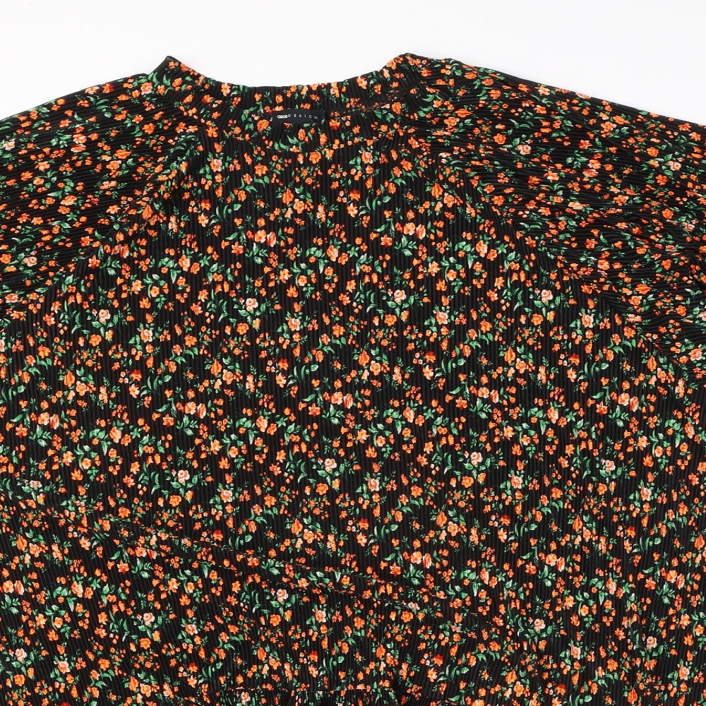 ASOS Womens Black Floral Polyester T-Shirt Dress Size 10 Round Neck Pullover - Textured