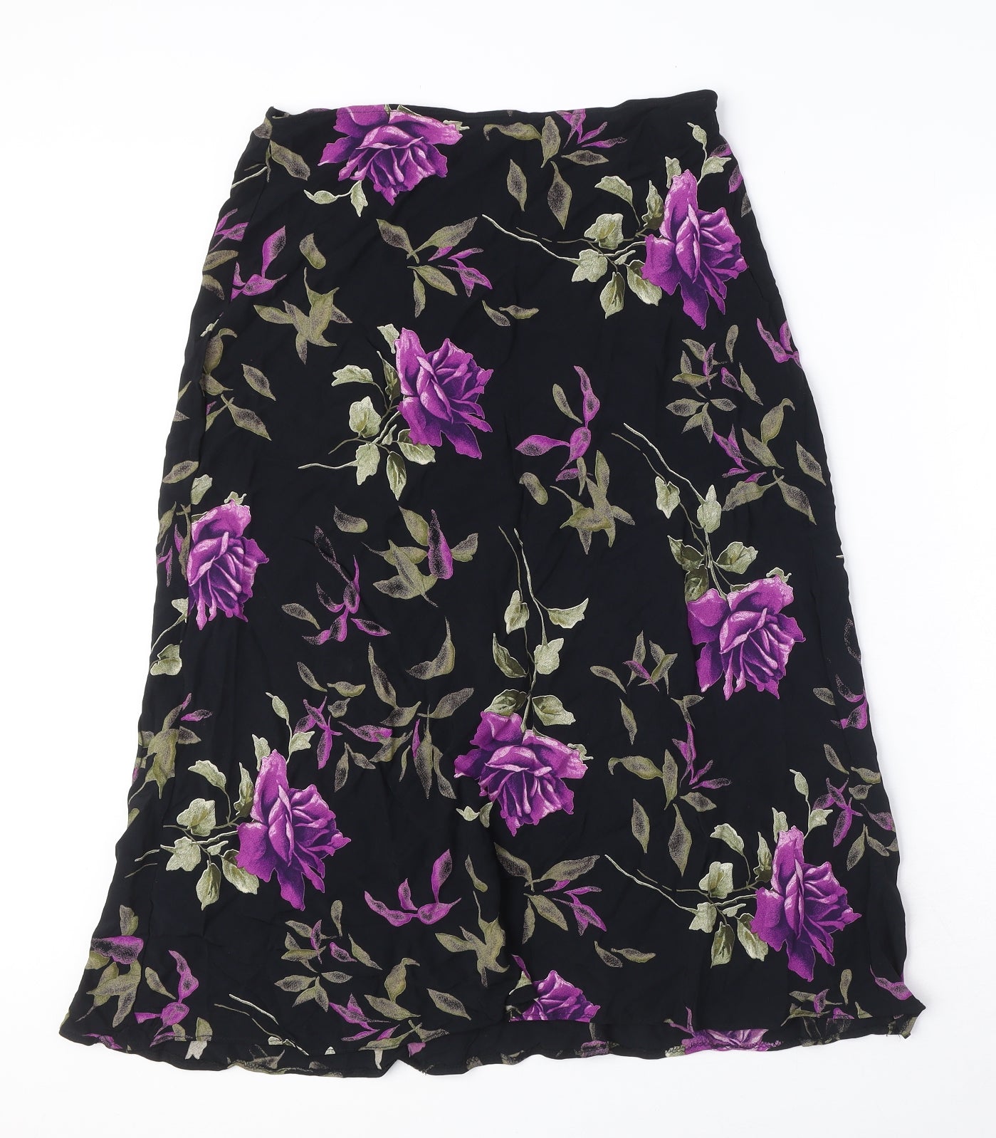Wallis Womens Black Floral Viscose A-Line Skirt Size 14