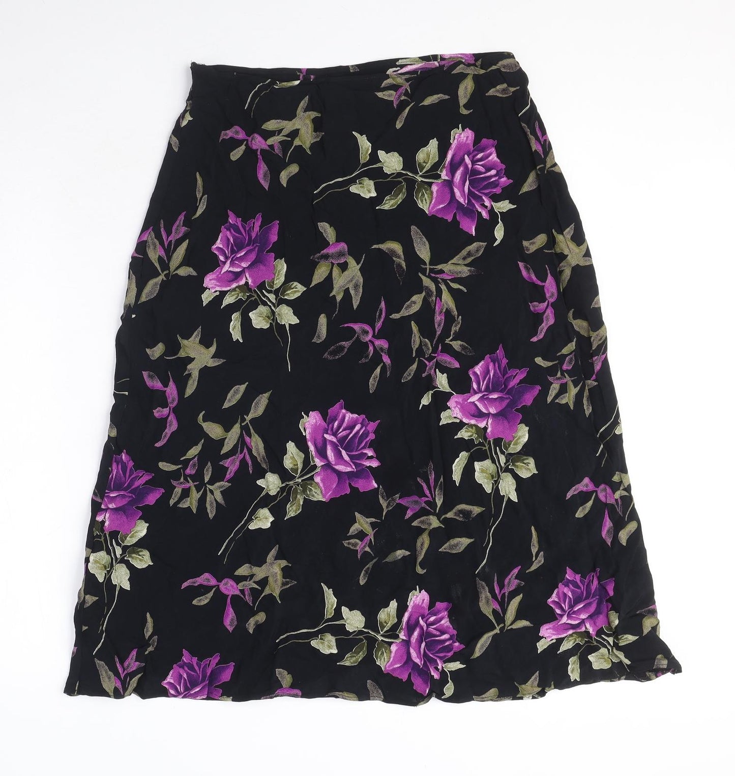 Wallis Womens Black Floral Viscose A-Line Skirt Size 14