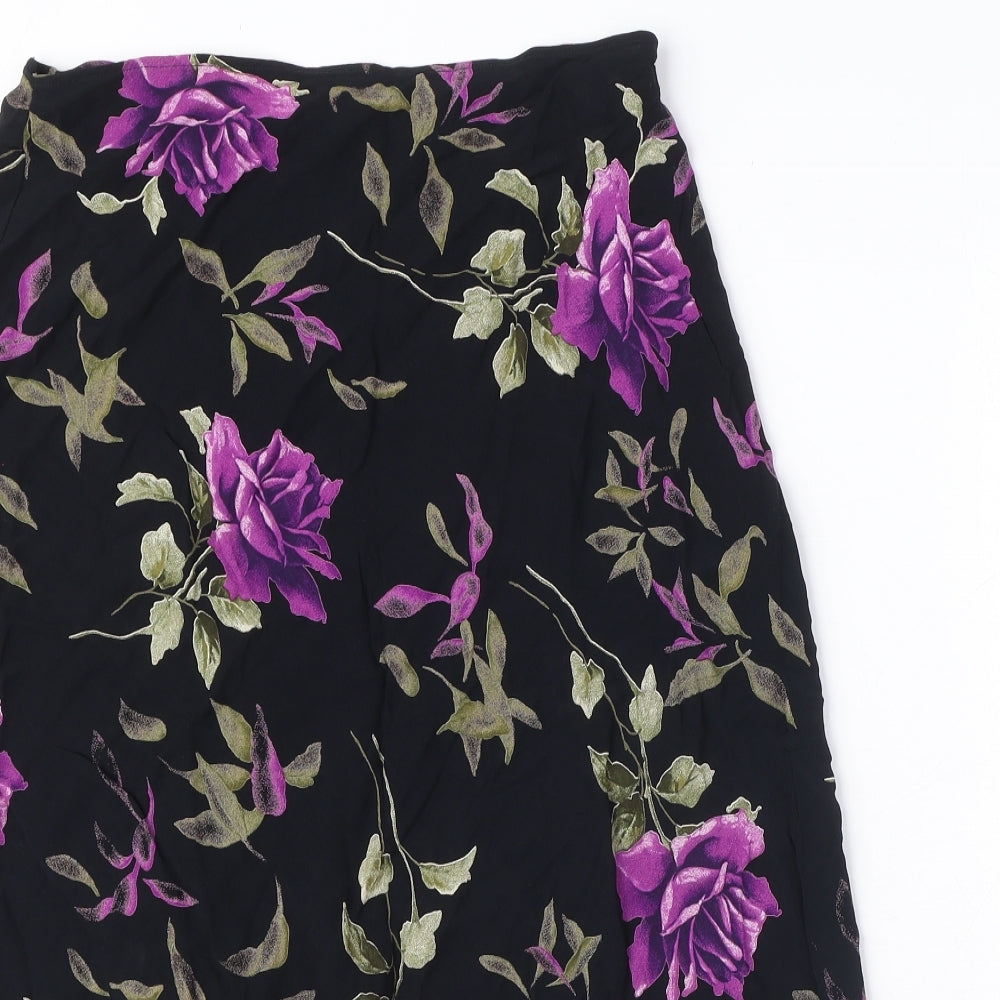 Wallis Womens Black Floral Viscose A-Line Skirt Size 14