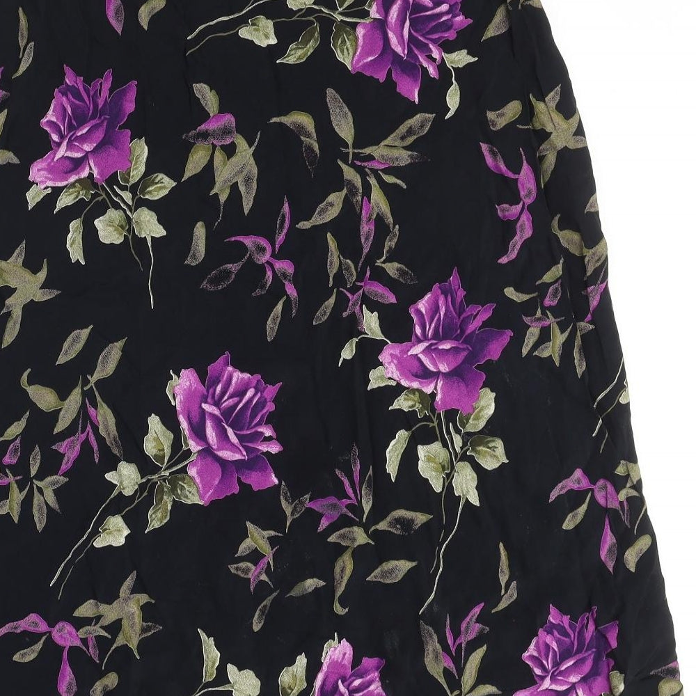 Wallis Womens Black Floral Viscose A-Line Skirt Size 14