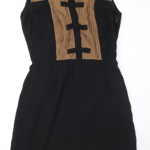 Grace & Mila Womens Black Polyester A-Line Size S Round Neck Zip - Bow Detail