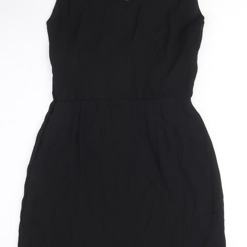 Grace & Mila Womens Black Polyester A-Line Size S Round Neck Zip - Bow Detail