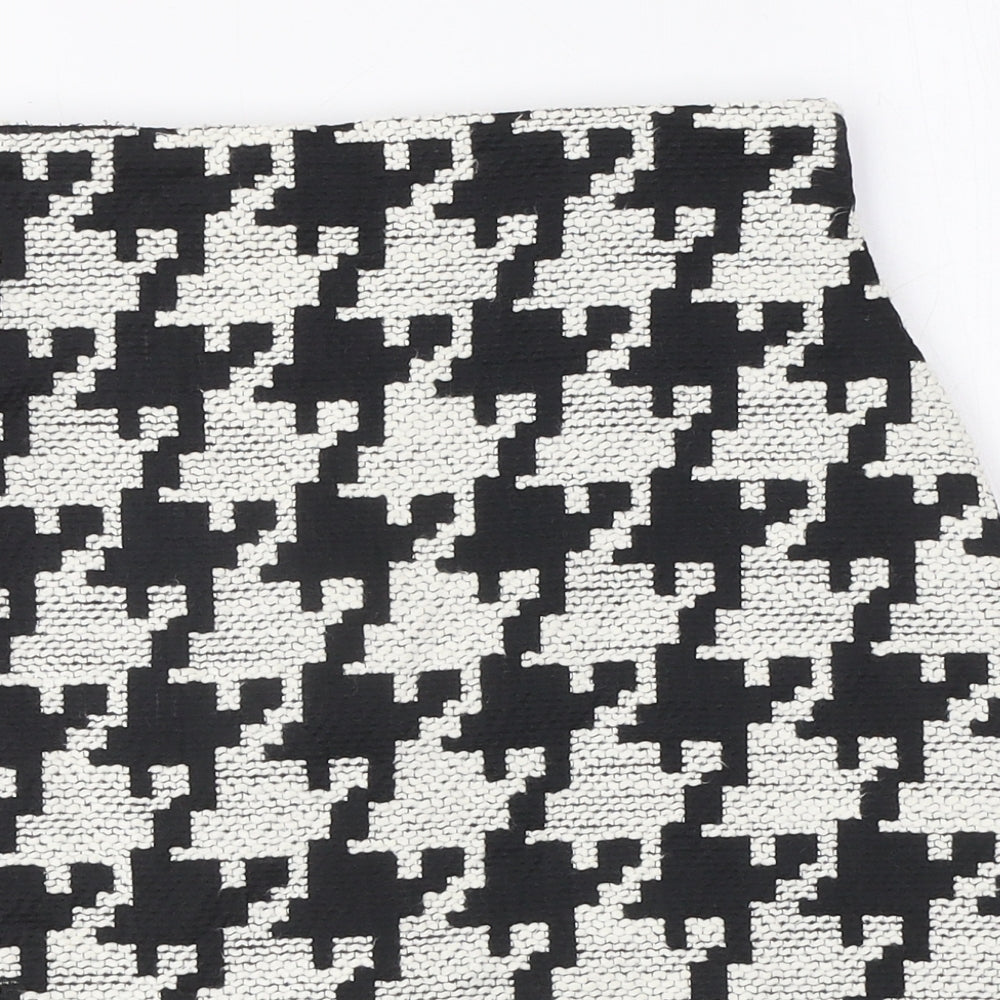H&M Womens Black Geometric Cotton A-Line Skirt Size 6 Zip - Houndstooth