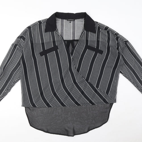 Warehouse Womens Black Geometric Polyester Wrap Blouse Size 8 V-Neck