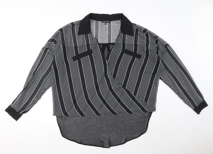 Warehouse Womens Black Geometric Polyester Wrap Blouse Size 8 V-Neck