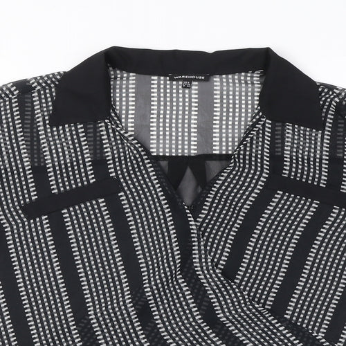 Warehouse Womens Black Geometric Polyester Wrap Blouse Size 8 V-Neck