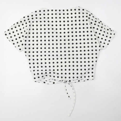 Zara Womens White Polka Dot Polyester Basic Blouse Size S V-Neck