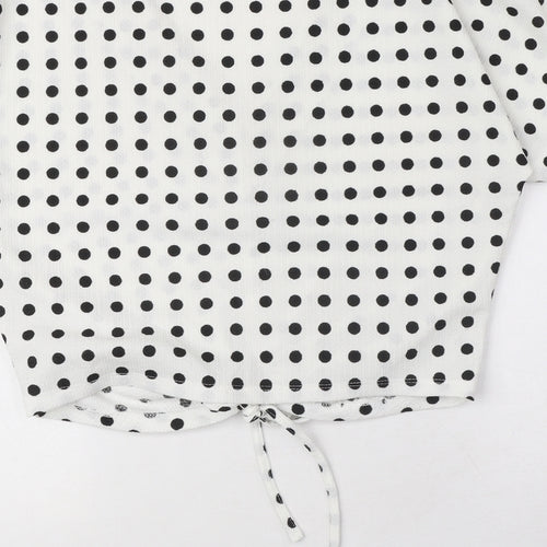 Zara Womens White Polka Dot Polyester Basic Blouse Size S V-Neck