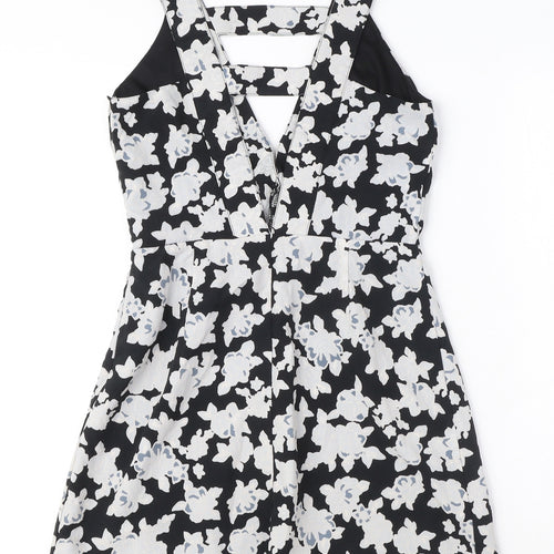 Missguided Womens Black Floral Polyester A-Line Size 8 V-Neck Zip - Cut Out Detail