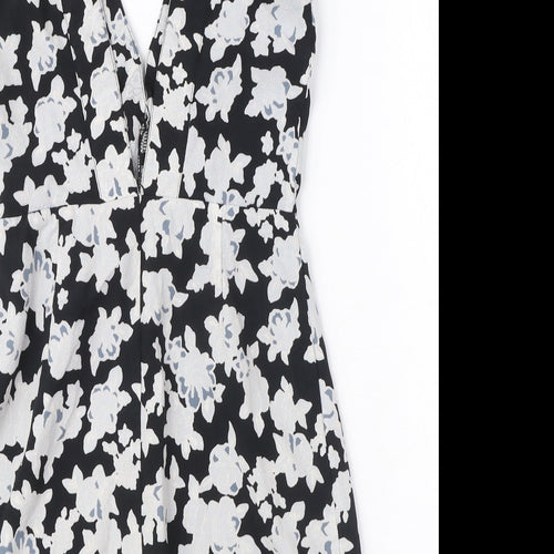 Missguided Womens Black Floral Polyester A-Line Size 8 V-Neck Zip - Cut Out Detail