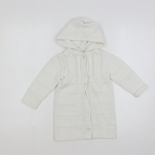 Janie and Jack Girls White Round Neck Cotton Cardigan Jumper Size 2 Years Button - Hooded