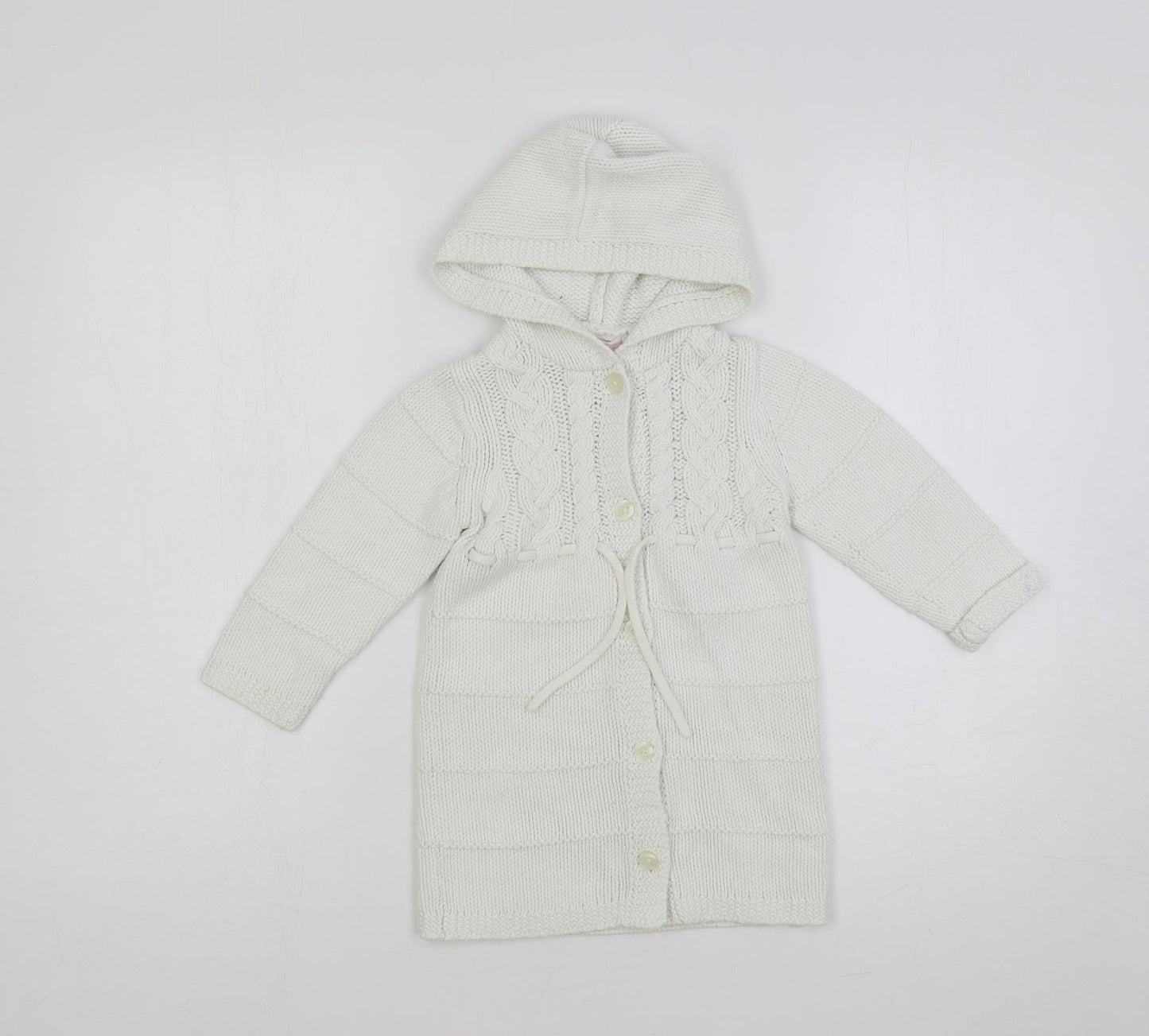Janie and Jack Girls White Round Neck Cotton Cardigan Jumper Size 2 Years Button - Hooded