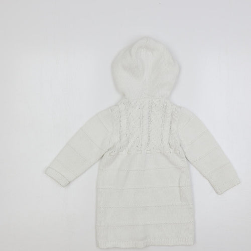 Janie and Jack Girls White Round Neck Cotton Cardigan Jumper Size 2 Years Button - Hooded