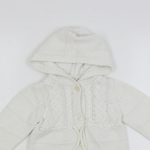 Janie and Jack Girls White Round Neck Cotton Cardigan Jumper Size 2 Years Button - Hooded