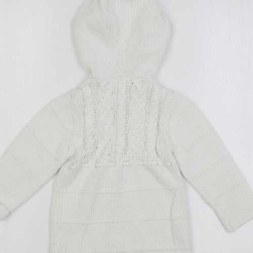 Janie and Jack Girls White Round Neck Cotton Cardigan Jumper Size 2 Years Button - Hooded