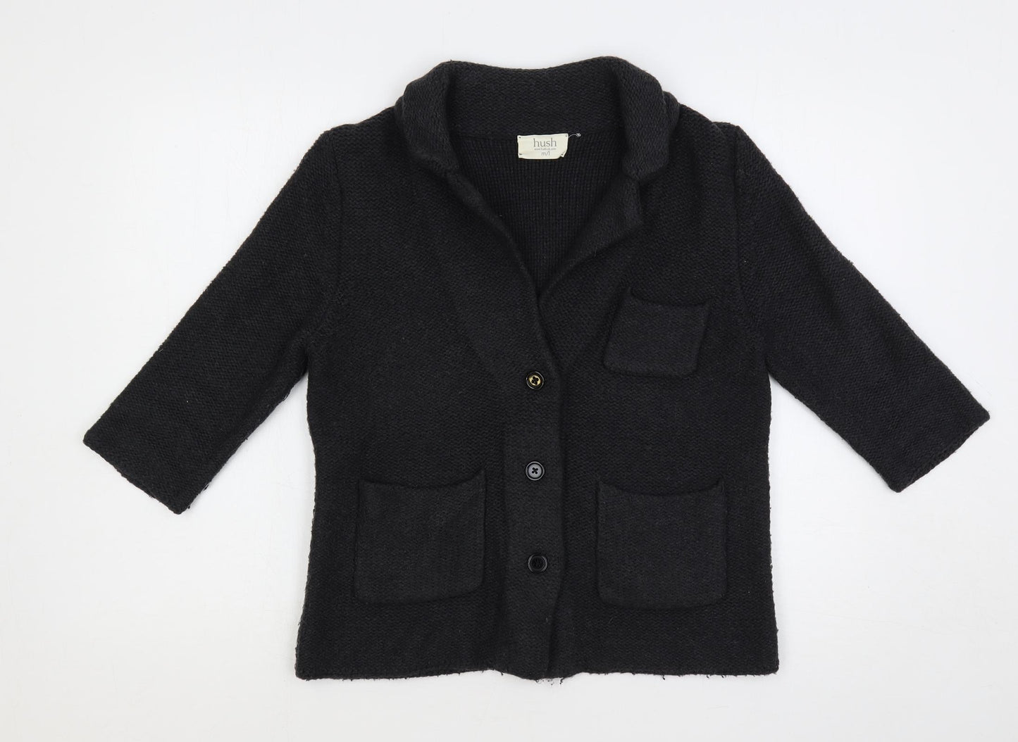 Hush Womens Grey Collared Wool Cardigan Jumper Size M - Size M-L