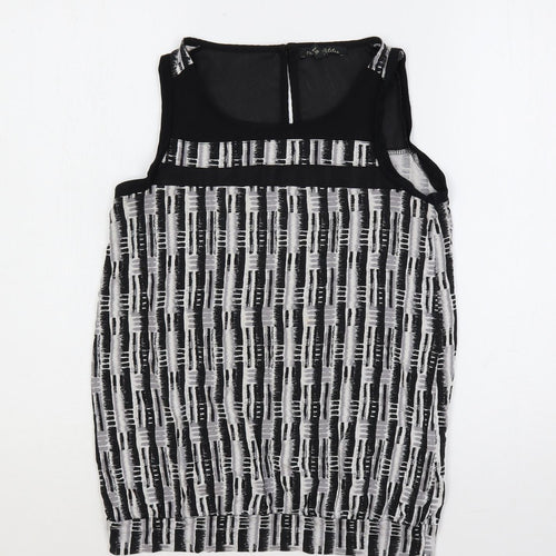 NEXT Womens Black Geometric Viscose Basic Tank Size 8 Boat Neck