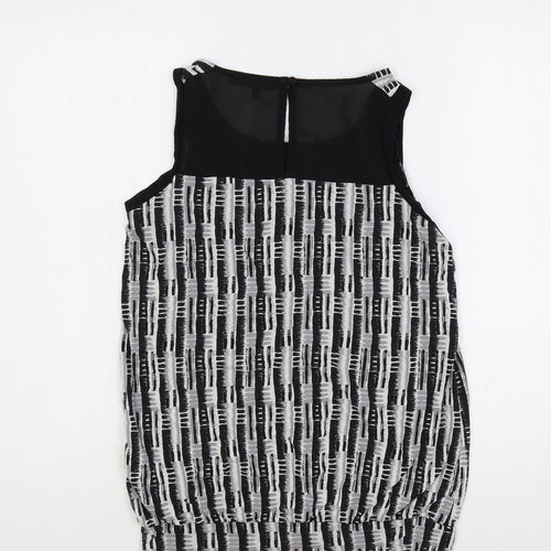 NEXT Womens Black Geometric Viscose Basic Tank Size 8 Boat Neck