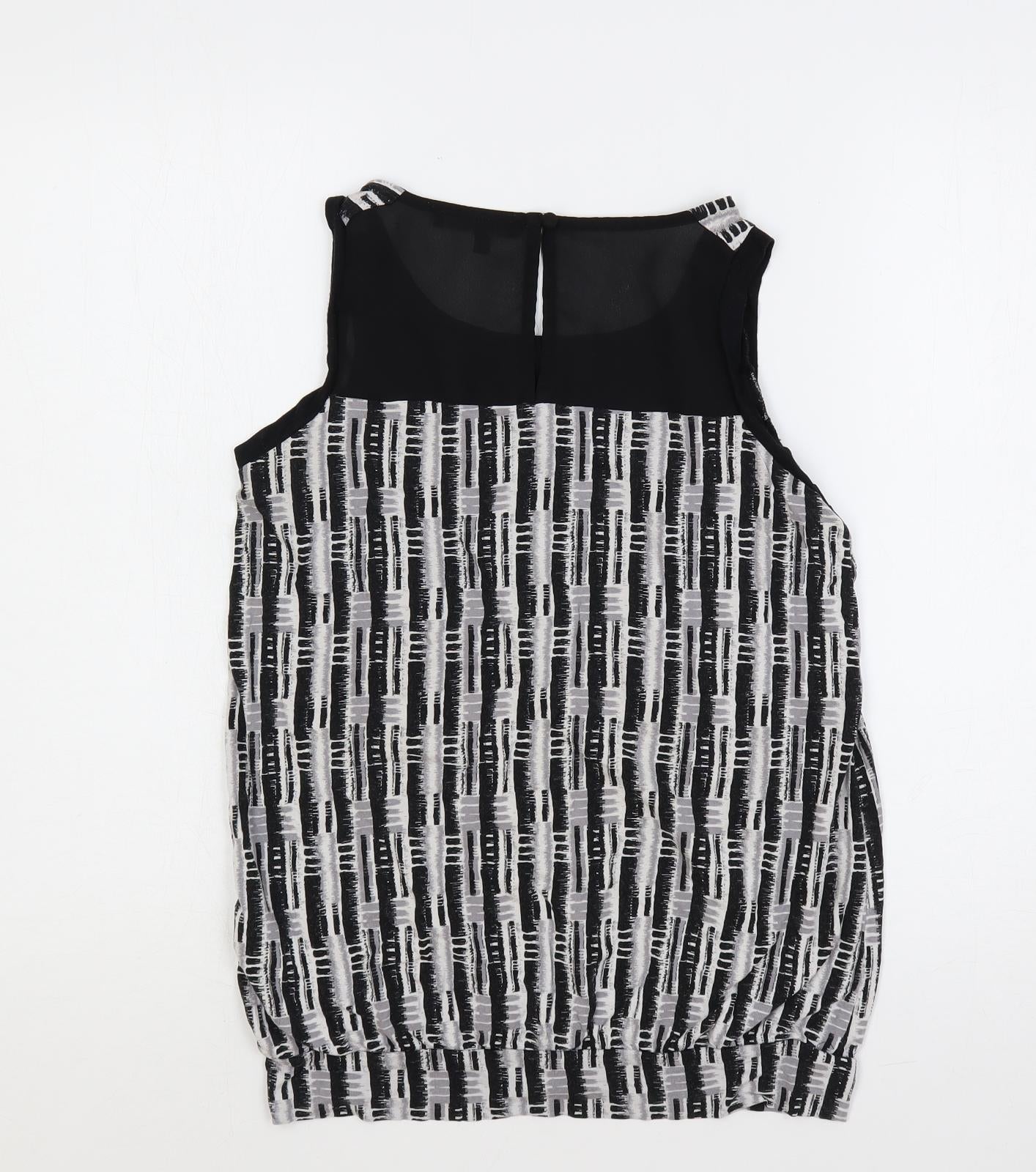 NEXT Womens Black Geometric Viscose Basic Tank Size 8 Boat Neck