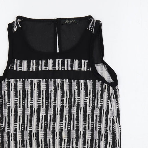 NEXT Womens Black Geometric Viscose Basic Tank Size 8 Boat Neck