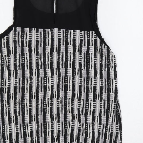 NEXT Womens Black Geometric Viscose Basic Tank Size 8 Boat Neck