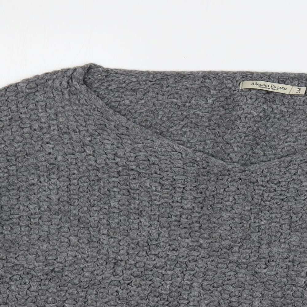 Alessia Pacini Womens Grey Boat Neck Acrylic Pullover Jumper Size S - Size S-M