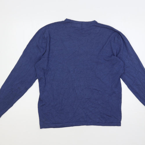 Zara Mens Blue V-Neck Acrylic Pullover Jumper Size XL Long Sleeve