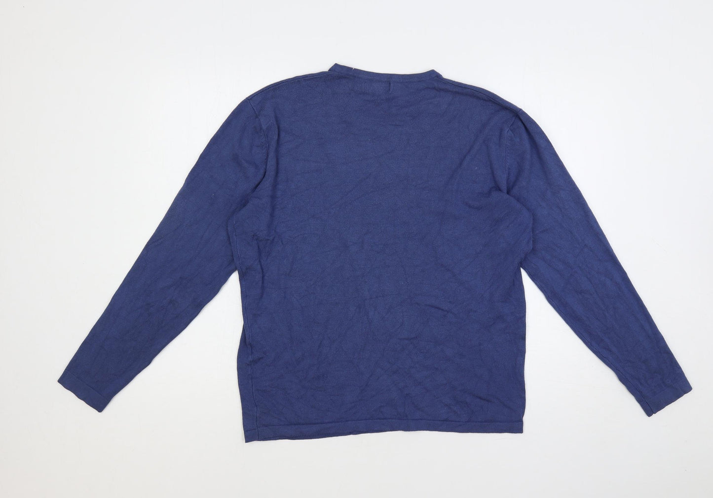 Zara Mens Blue V-Neck Acrylic Pullover Jumper Size XL Long Sleeve