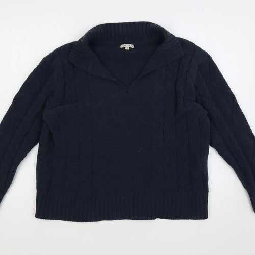 Natura Womens Blue Collared Polyester Pullover Jumper Size S